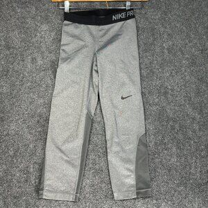 Nike Pro Pants Womens XS Gray  Stretch Compression Yoga Run Crop Dri Fit